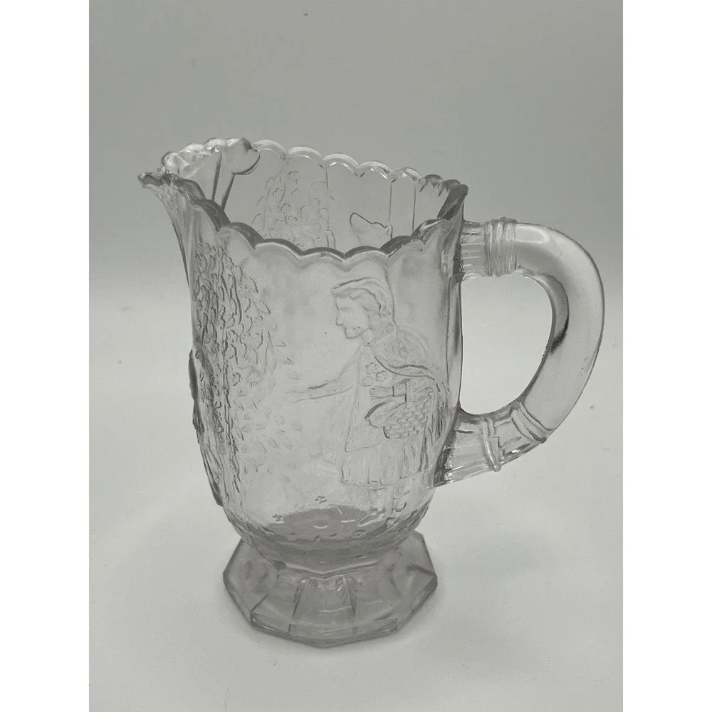 Vintage Little Red Riding Hood Clear Glass Pitcher Embossed Fairytale Creamer